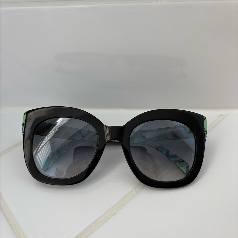 Emilio Pucci EP97 01C Black with Emerald Green and Blue Gaiola Print Sunglasses